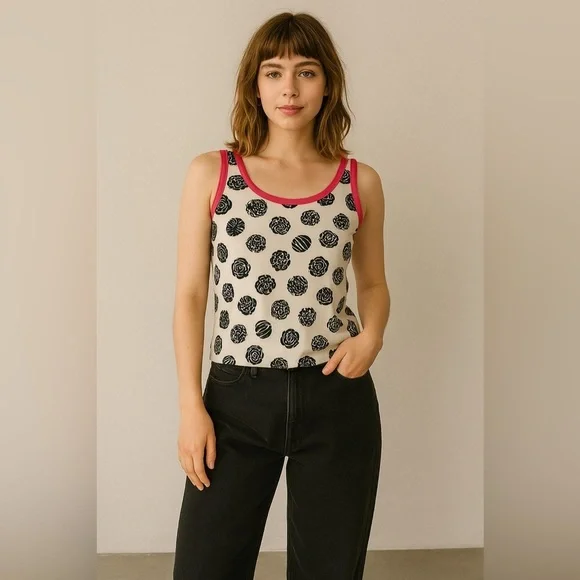 Vintage Escada 100% Silk 50’s beehive faces women black white hot pink s… - Picture 1 of 8